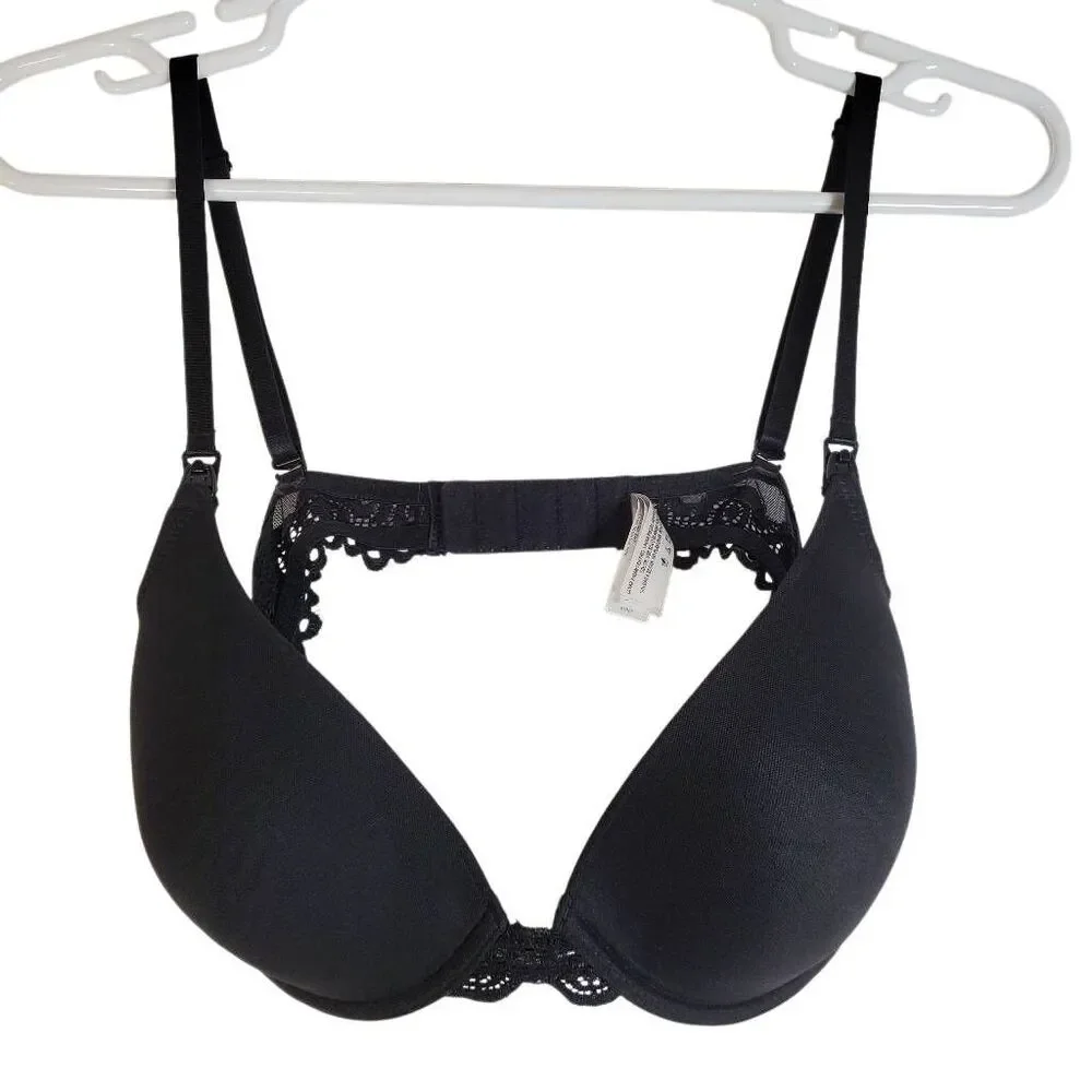 Natori Private Luxuries Lace Trim Underwire Maternity Nursing Bra Black Size 38C
